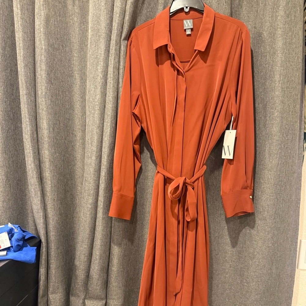Worthington Orange Long Sleeve Shirt Dress